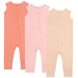 Rayon Made Of Bamboo Sleepers, 3pack Baby Pajamas Summer Sleeveless 2 Way Zipper Footless Rompers Black+Pure Green+Light Brown 3-6 M