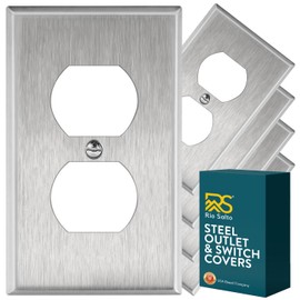 Rio Salto Duplex 1-Gang Stainless Steel Wall Plate, STANDARD SIZE Thick Metal Plate Outlet Cover Duplex Receptacle Silver (Duplex 1-Gang (5-Pack))