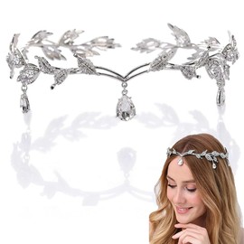 NHQZ Headdress, Leaf Wedding Tiara Crown, Fairy Headpiece, Women's Fairy Crown, Rhinestone Crystal Bridal Tiara, Princess Crystal Tiara Headwear for Women