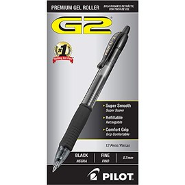 pilot G2 Premium Retractable Gel Ink Pen, Refillable, Black Ink, . 7mm, Dozen