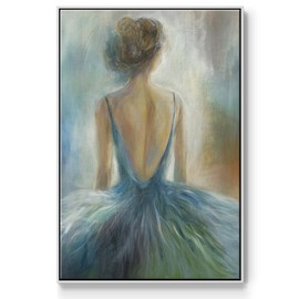 Renditions Gallery Canvas Glam Wall Art Prints for Home Decor Elegant Lady in a Blue Dress Abstract White Floater Frame Paintings for Bedroom Office Kitchen - 25"x37" LT538
