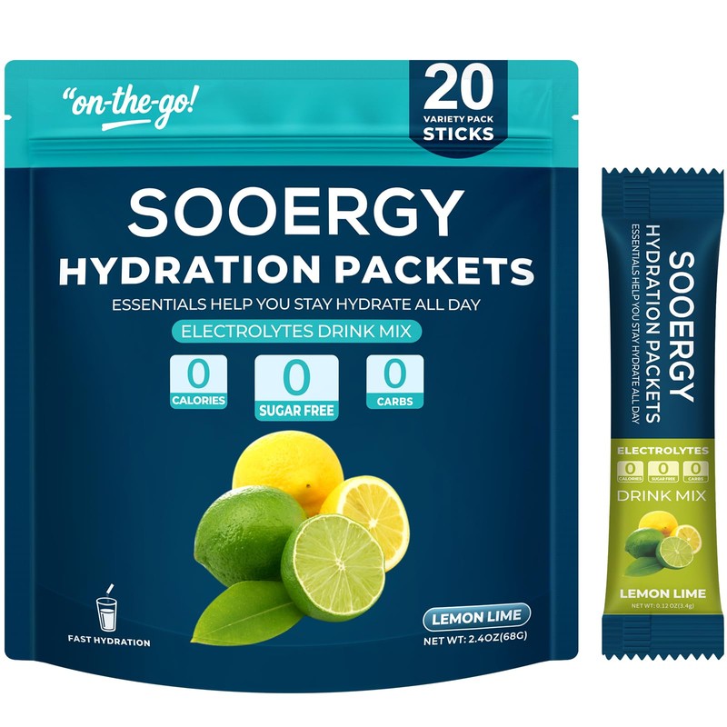 Sooergy Electrolytes Powder Packets Sugar Free Hydration Packets, Liquid Daily