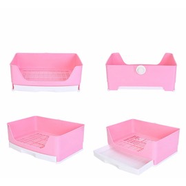 Rabbit Litter Box,Bunny Supplies,Large Pet Litter Pan Trainer with Drawer Corner for Rats Hamsters Ferret Bunny Guinea Pigs Chinchilla Small Animals (Pink)