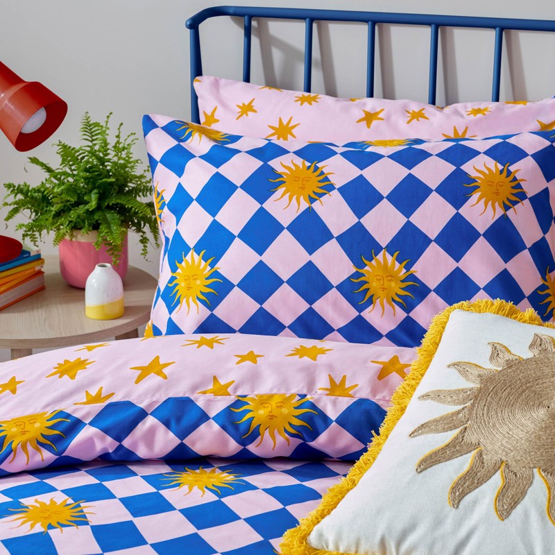 Furn. Antares Duvet Cover Set – Sunshine Checkerboard Reversible Polycotton