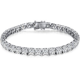 Tennis Bracelets Jiahanzb Tennis Bracelets for Women Rhodium Plated Sterling Silver Round Cut Simulated Diamond Cubic Zirconia Tennis Bracelet Size 6 inch Silver CZ Tennis Bracelet 3MM CZ Bracelet