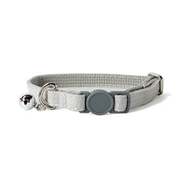 Sam and Maui Linen Blend Adjustable Cat Collar with Breakaway Quick Release Buckle and Bell Light Grey C