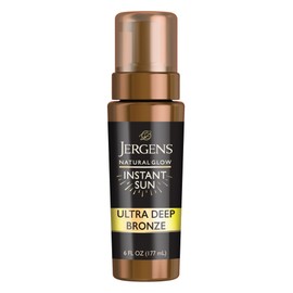 Jergens Natural Glow Instant Sun Body Mousse, Self Tanner for Ultra Deep Bronze Tan, Sunless Tanning Body Bronzer, Natural Looking Fake Tan, 6 Oz
