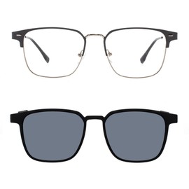 FAA'N Square Magnetic Metal Clip On Sunglasses Womens Polarized Sunglasses Men UV Protection Sun Glasses(GREY SILVER)