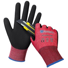 KAYGO Cut Resistant Gloves Micro Finishing Nitrile Coated,ANSI Cut Level A4,KG22NB,5D-Comfort Stretchy Fit Safety Work Gloves, Firm Grip,Machine Washabl,12 Pairs,Red,L