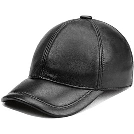 MALINRSSE Men's Lambskin Leather Baseball Cap for Outdoor Sports Winter Hat Black