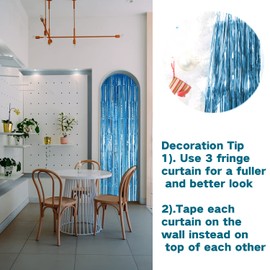 Fachoige 3pack 3.2ft x 6.6ft Metallic Tinsel Foil Fringe Curtains Wedding for Birthday Engagement Bridal Shower Bachelorette Holiday Celebration Party Decorations and Photo Booth Props(3pcs Lake Blue)