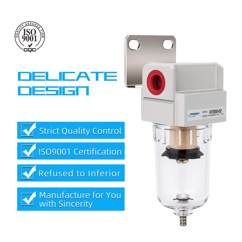 NANPU 1/4" BSPP Compressed Air Filter, 5 μm Brass Element,