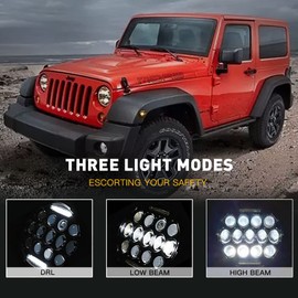 Jeep wrangler headlight, 7 Inch Led Headlights for Jeep Wrangler JK/TJ/LJ 1997-2020, 150W DOT Approved 500% Brighter Round LED Headlight with DRL, H4 H13 Adapter 2PCS (Black)