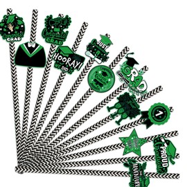 Habbiful 24pcs Graduation Straws Class of 2024 Disposable Paper Straws for Graduation Party Supplies Decoration Gift Drinking Straws for Summer Cocktail Juices Shakes Smoothies,Green