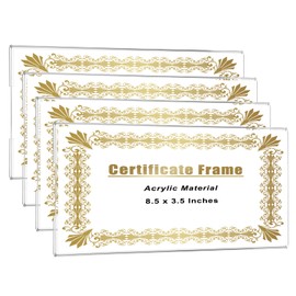 JUXYES 4 Pack Clear Acrylic Business License Frame for Wall, 3.5 x 8.5 Inches License Certificate Display Frames, Wall Mounting Professional Frame for Business License Certificate Document, No Drilling