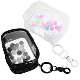 Toyvian Clear Figure Display Bag with Keychain and Pom Poms 2 Sets Portable Collectibles Display Case for Mini Figures Dolls Dustproof Waterproof Small Doll Organizer