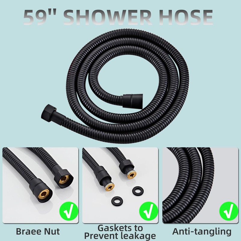 Ameletai Matte Black Handheld Shower Head Set, Square Shower Wand