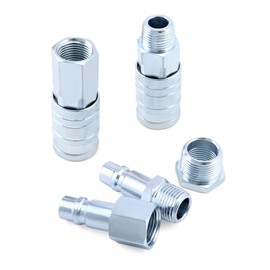 QWORK High-Flow G-Style 5-Piece Coupler and Plug Kit with Air Hose Reducer Bushing Set - 1/2" NPT, 99 SCFM, 300 PSI - Ideal for Pneumatic Applications in Automotive and Industrial Settings