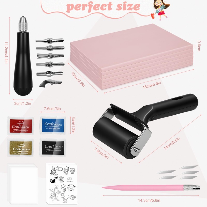 LAMPTOP 47 Pcs Block Printing Starter Kit DIY Printmaking &