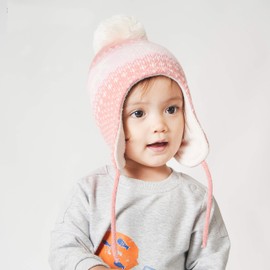 YAMEE Children's Baby Warm Winter Hat Boys Girls Toddler Earflap Beanie Knitted Hat Warm Autumn Winter Hat Cap Skull Cap with Ear Muffs (0-5 Years Old), 202016*Pink