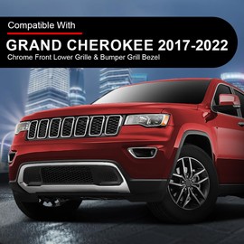 Front Lower Grille & Bumper Grill Bezel, Fit Jeep Grand Cherokee 2017 2018 2019 2020 2021 2022, Chrome