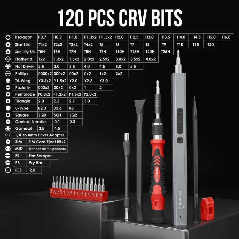 STREBITO Electric Screwdriver, 144-in-1 Precision Screwdriver Set, 120 Magnetic Bits,