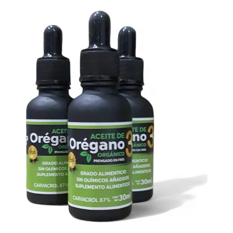 3 Pz Aceite De Orégano Orgánico 30ml Alto En Carvacrol