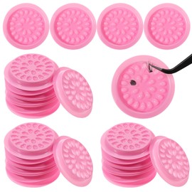 JIYIN 100 Pcs False Eyelash Glue Holders, Lash Trays for Lash Extensions, Pink Disposable False Eyelashes Glue Holder Plastic Eyelash Extension Glued Pallet Pads