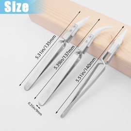 Evponk 3 Pcs Precision Reverse Ceramic Tweezers Set, Non-conductive, Heat Resistant, Anti-magnetic Pointed and Curved Soldering Tweezers for Electronics, Jewelry, Coil Soldering Work