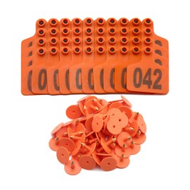 100PCS Cattle Ear Tags Numbered 001-100, Plastic Livestock Animal Ear Tag for Cows Goats Sheep Pigs Animal Identification Earring Tagger (Orange)