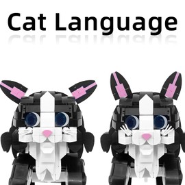 Xbert Tuxedo Cat Building Block Sets, Posable Playful Cat with Fish Bone, Cat Food, Ball Toy, Cat Figurines for Adults, Girls, Boys, Cat Decor for Cat Lovers