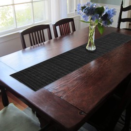 CAIT CHAPMAN HOME COLLECTION Texture Design Woven PVC Rectangular Heat Insulation Texteline Table Runner (All Black)
