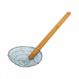 TrueCraftware- 8” Coarse Mesh Skimmer Galvanized Steel with Natural Bamboo Handle- Spider Strainer Ladle Kitchen Frying Food Pasta Spaghetti for Cooking and Frying Pasta Strainer Spoon