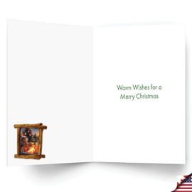 NobleWorks 12 Christmas Greeting Cards Bulk Box Set with 5 x 7 Inch Envelopes (1 Design, 12 Each) Camping Bears - Campfire C8726AXSG-B12x1