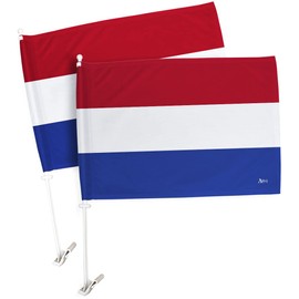 World Cup 2022 Netherlands Car Flag 2 PCS Bandera Para Carros Auto Decorations Small Banner For Window Decor Clip Pole Accessories FIFA Sports Fans Outdoor Football Soccer Netherland Gifts Made In USA