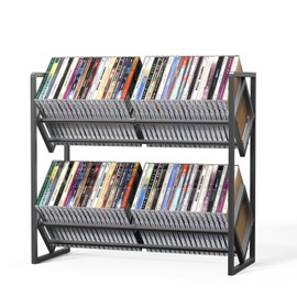PAPAGIFTREE 2-Tier CD Storage Metal Display Shelf, CD Holder Rack with Adjustable Divider, Store up to 80 CDs for Non-slip Feet, Modern for Music Collection Enthusiasts Home Organization and Decor