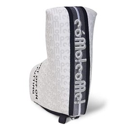 Komo Como Pin Type Putter Cover Print & Embroidery Golf Blade Type Headcover Zipper Premium Soft Bore with Hook Ribbon (White Como Como Logo)