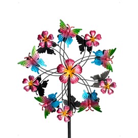 Senflame 38" Double Butterfly Wind Spinners Outdoor, Metal Pin Wheels Wheels for Garden, Home Gifts Sculptures & Statues, for Yard Art and Repel Bird