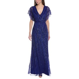 Adrianna Papell Women's Long Beaded Gown, Ultra Blue