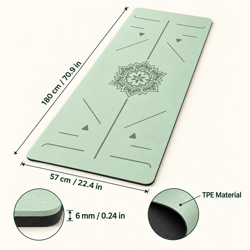 6mm TPE Anti-Slip Yoga Mat, 180 x 57 cm Eco-Friendly