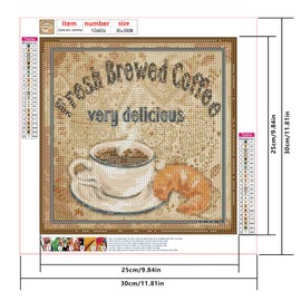 SHEGZHUC 4 Pack Diamond Painting Coffee and Bread 30 x 30 cm Picture Set Bun Coffee Diamond Painting Kitchen Vintage Coffee Diamond Painting Art Embroidery Cross Stitch Pictures Gift Wall Decoration