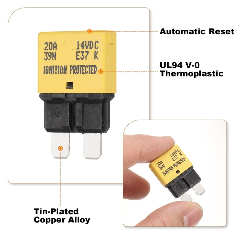 DMiotech 3 Pack Automatic Mini Reset Fuse, 14V DC 20A