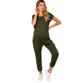 PinkBlush Olive Green Short Sleeve Maternity Jumpsuit