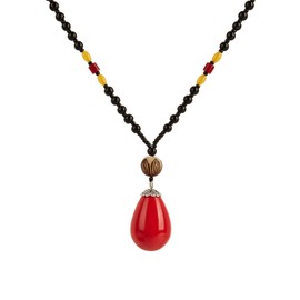 Unique Wooden Teardrop Pendant Necklaces, Buddha Necklace, Healing Necklace, Leather Bead Necklace, Long Pendant Necklace, Cool Necklaces, Beaded Necklace with Pendant, Beaded Necklace for Men