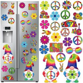 25 Pieces Car Magnet Decorations 60s Hippie Theme Party Magnetic Decals Fridge Magnets Flower Peace Car Magnetic Sticker Love Sign Colorful Hippie Decals for Car Refrigerator Mailbox Decor