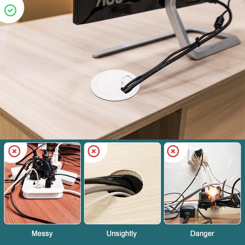 8Pcs Desk Grommet with Hole Saw,60mm Cable Wire Grommet Computer