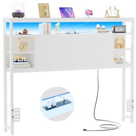 Unikito Full Size Headboard with Storage, Headboards with Outlet and RGB LED Light, Sturdy Head Board for Full Size Bed, Stable Headboard Only for Bedroom, Dorm Room, Guest Room, White