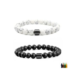 2Pcs Anti Alcohol Bracelets for Men Women Adjustable Stop Drinking Alcohol Craving Bracelet Anxiety Bracelet Set Reduces Drinking Cravings (White+Black)