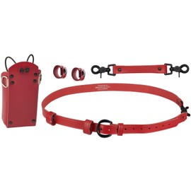 Shield Red Leather Firefighter Bundle - Anti-Sway Radio Strap/Belt Holder with Black Rivets