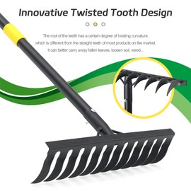 Bow Rake, 78" Heavy Duty Lawn Leveling Rake with Long Handle, 12 Tines Metal Head Garden Tools for Loosening Soil, Cleaning The Leaves and Weeding Control